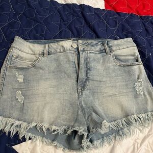 Refuge Light Blue Frayed Jean Shorts